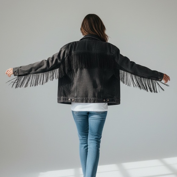 Levi's Jackets & Blazers - Vintage Levi’s black distressed western fringed denim jacket size small EUC